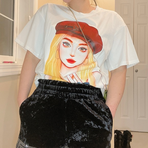 Cute print girl t-shirt in white and black - Picture 4 of 7